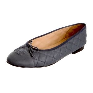 Grey Quilted Chanel Ballerina Flats